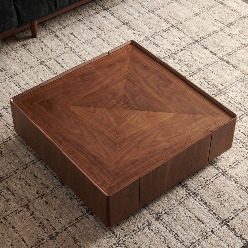35.4-Inch Square Coffee Table - Modern Walnut Wood Design