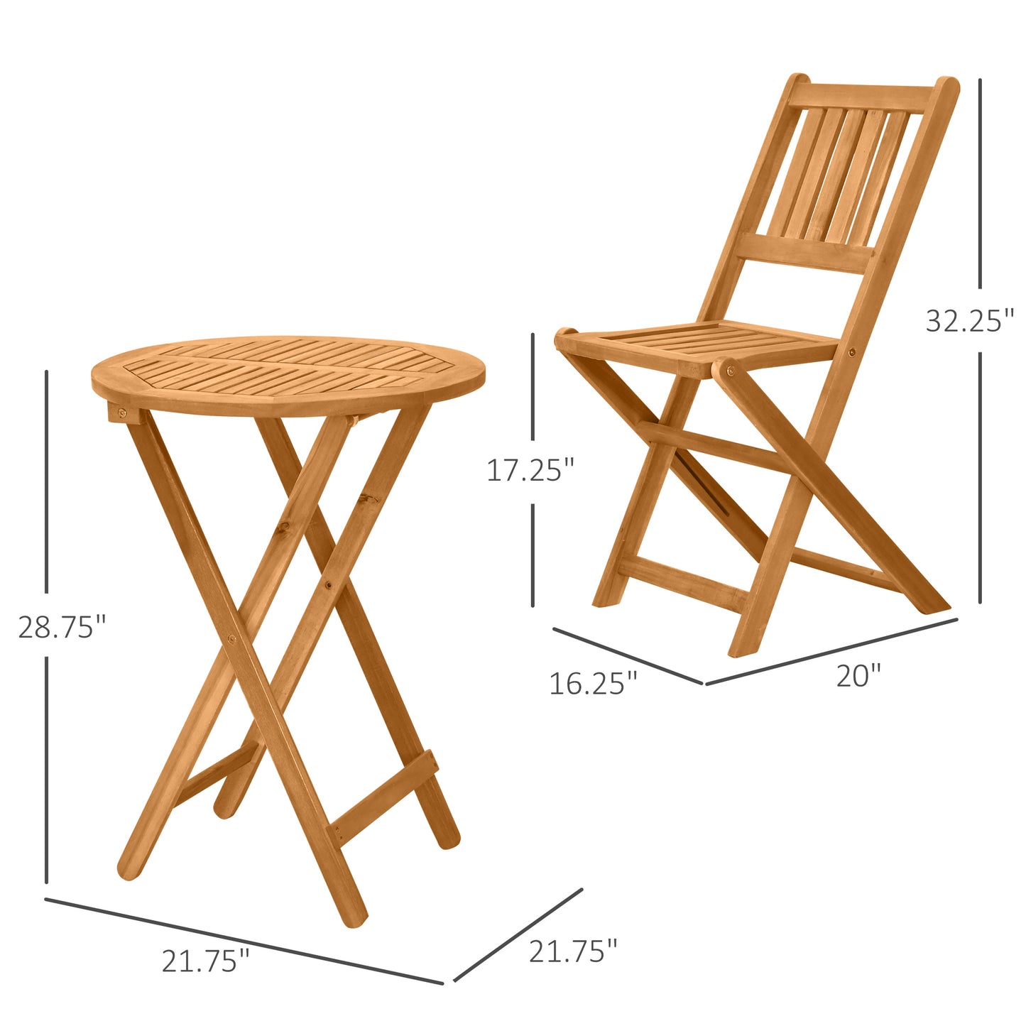 3-Piece Folding Acacia Wood Bistro Set with Chairs & Table