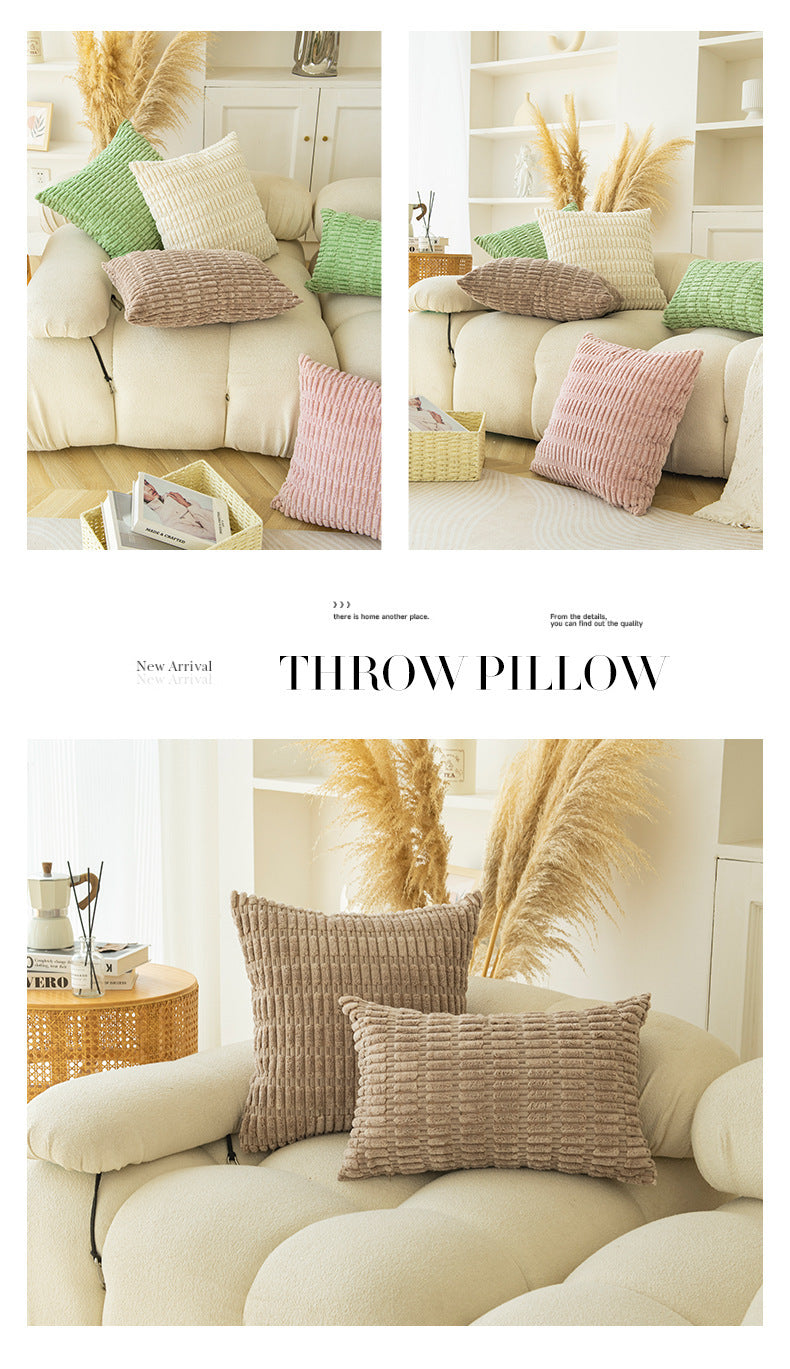 Boho Striped Throw Pillow Covers Plush Fabric Cushion Covers for Sofa & Bed