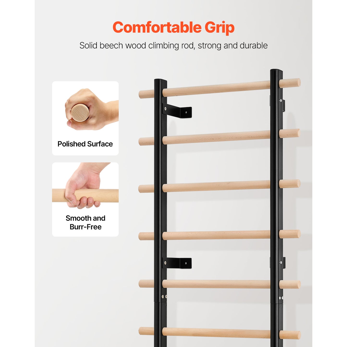 Swedish Wall Bars for Gymnastics & Home Fitness - 9-Level Suspension Trainer, Solid Wood & Steel, Supports 330LBS