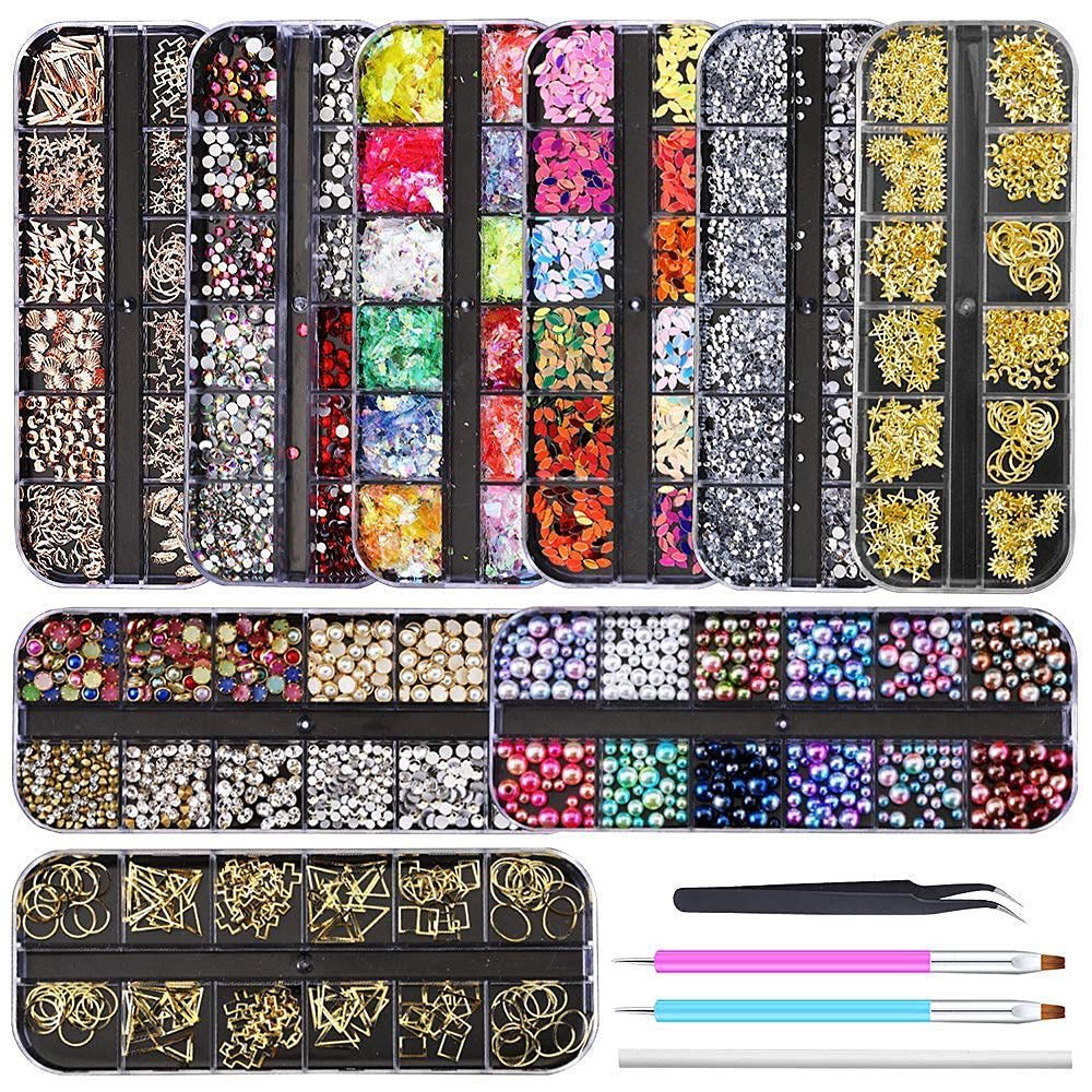 Pearl Shell Nail Art Jewelry Set with Rivets - Manicure Large Ornament