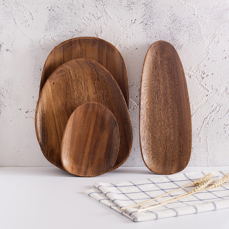 Wooden Irregular Serving Tray Set - Acacia Kitchen Dinner Plates for Home & Hotel