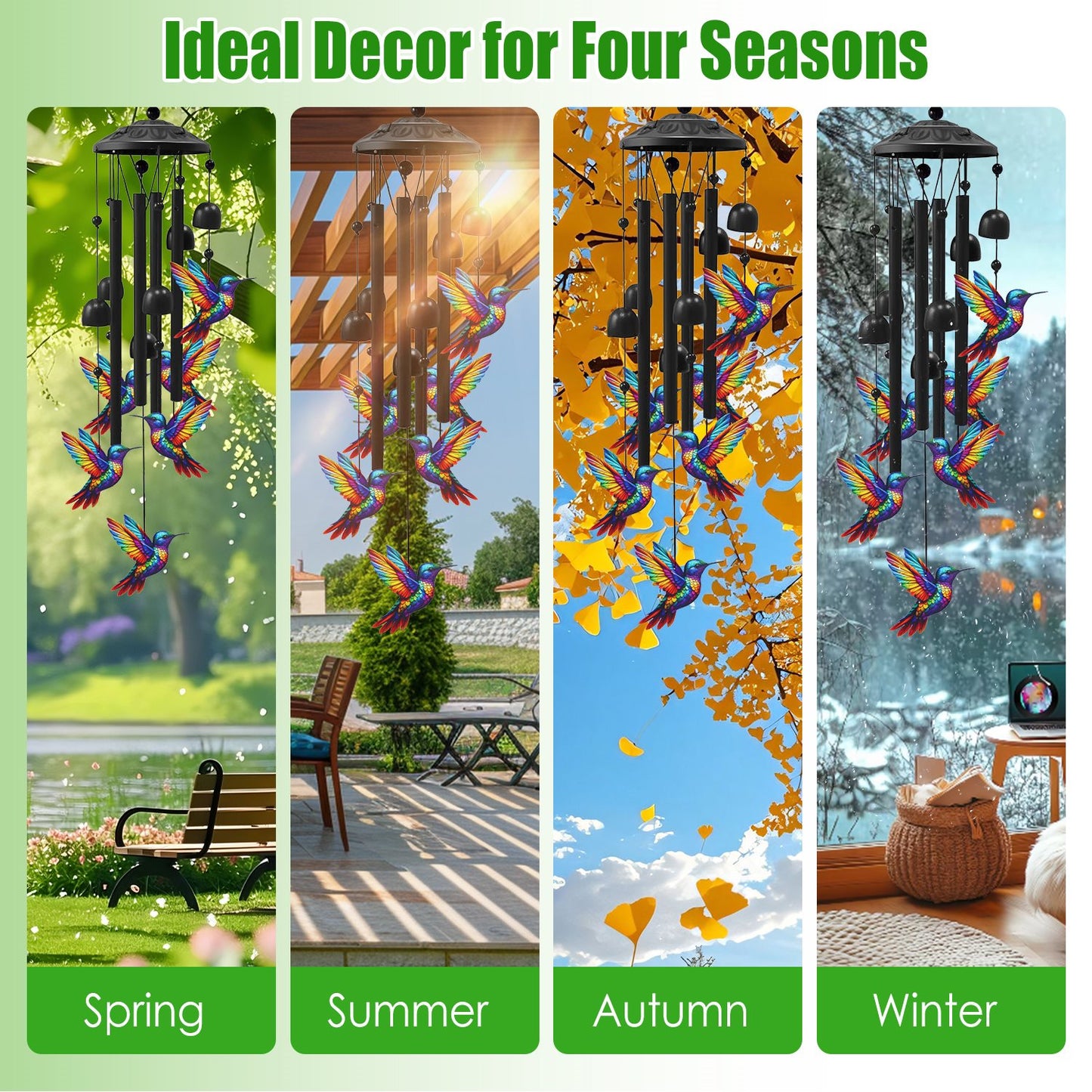 Outdoor Metal Wind Chimes with Aluminum Tubes for Garden Yard Patio Decor - Butterfly & Hummingbird Variants
