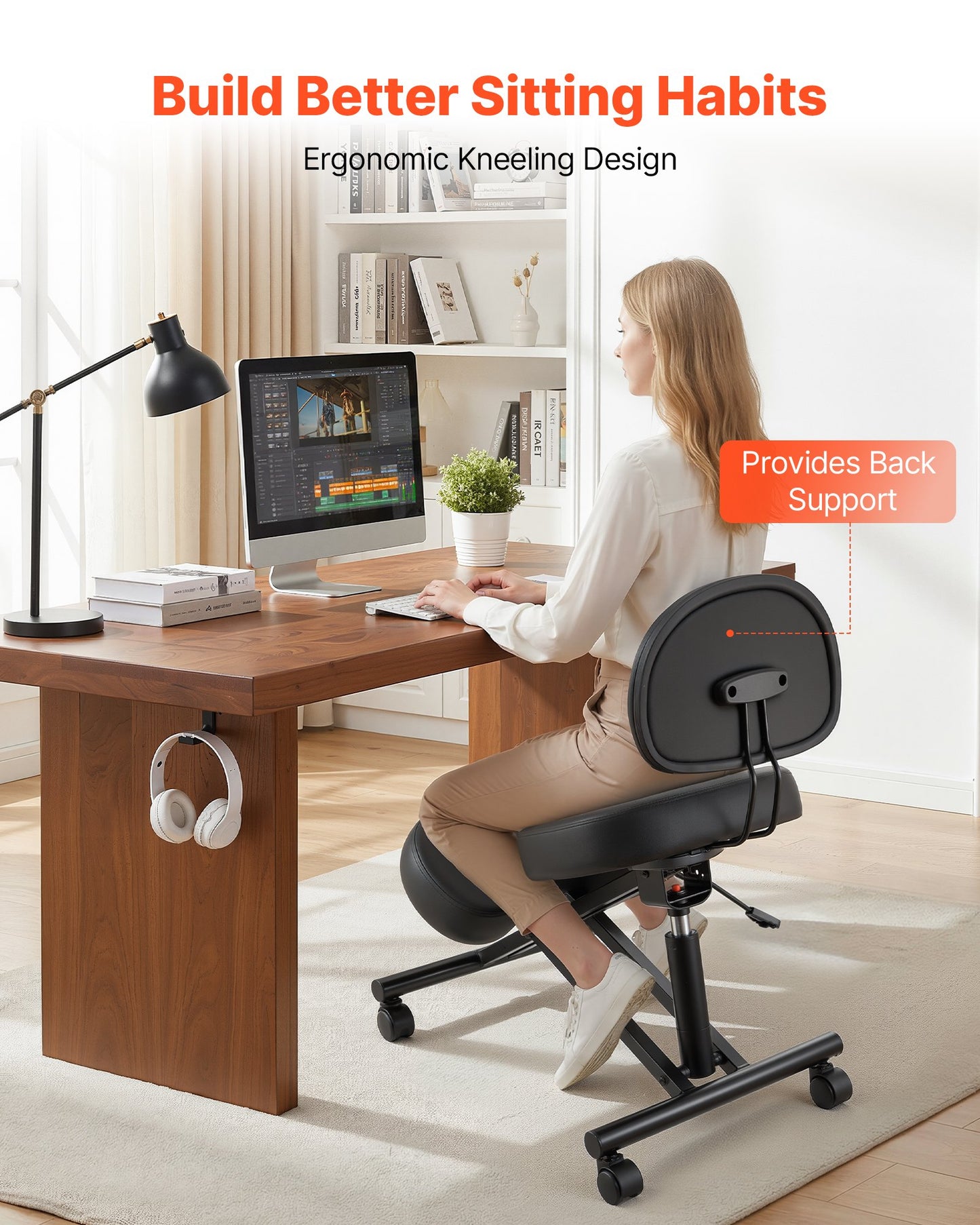 Ergonomic Kneeling Chair with Backrest & Wheels - Adjustable Height Office & Home Posture Stool