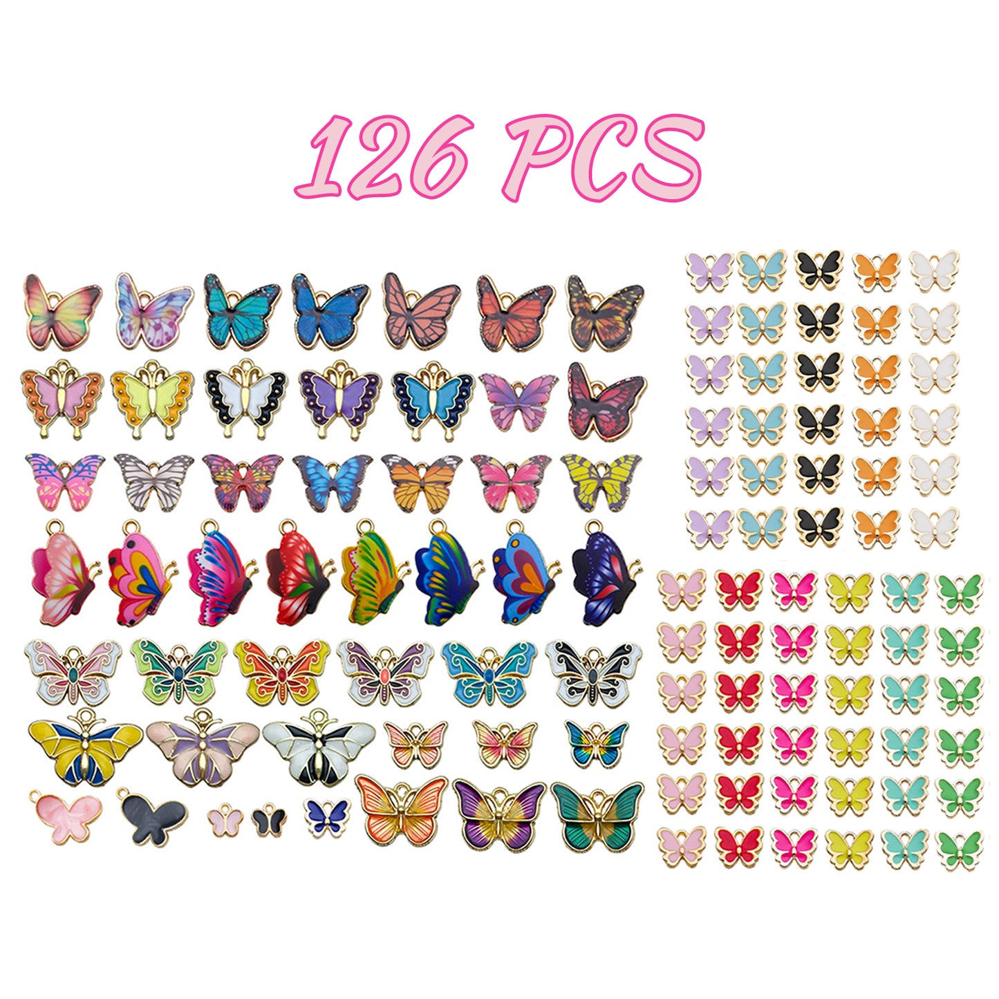 126 Multi-Color Butterfly Charms for Jewelry Making