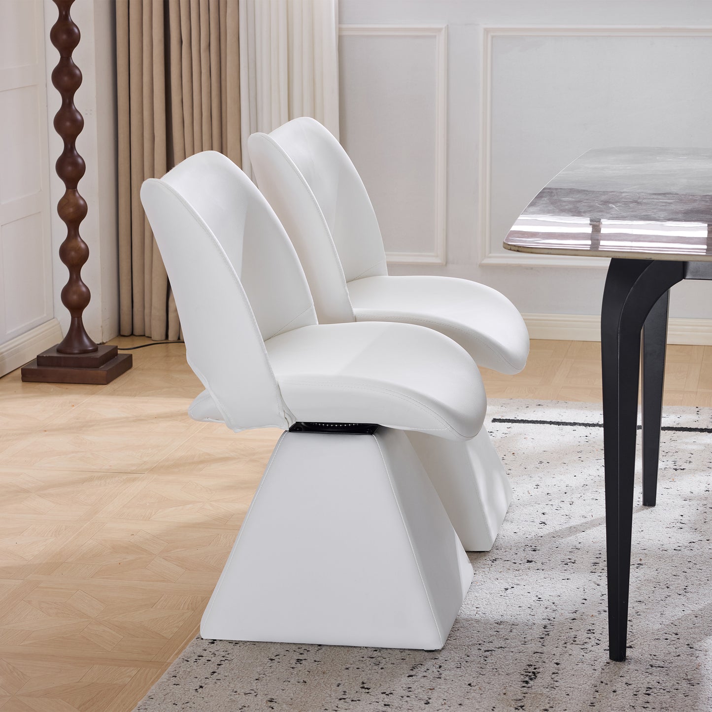White Swivel Dining Chair - Modern High-Back Design