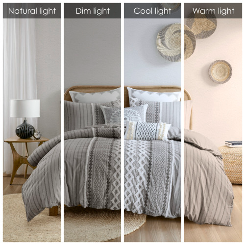 Full/Queen Cotton Duvet Cover Set with Chenille - Multicolor