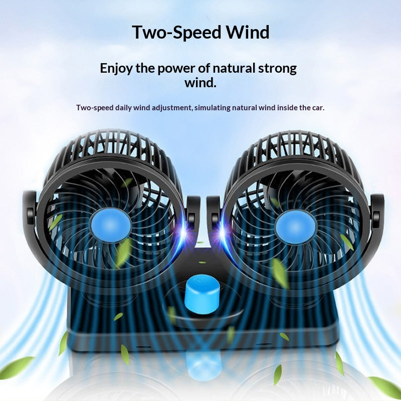 Dual-Head Car Fan USB Control Heavy Duty Fan for Vehicle Cooling