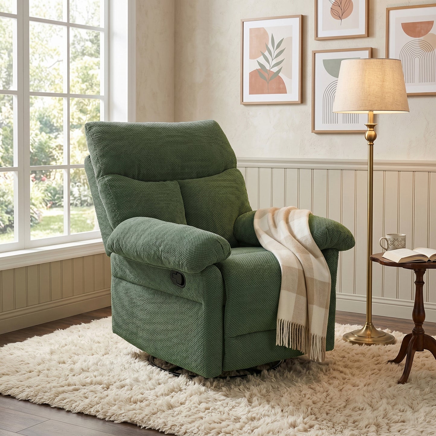 Modern Dark Green Swivel Rocker Recliner Chair - Plush Comfort