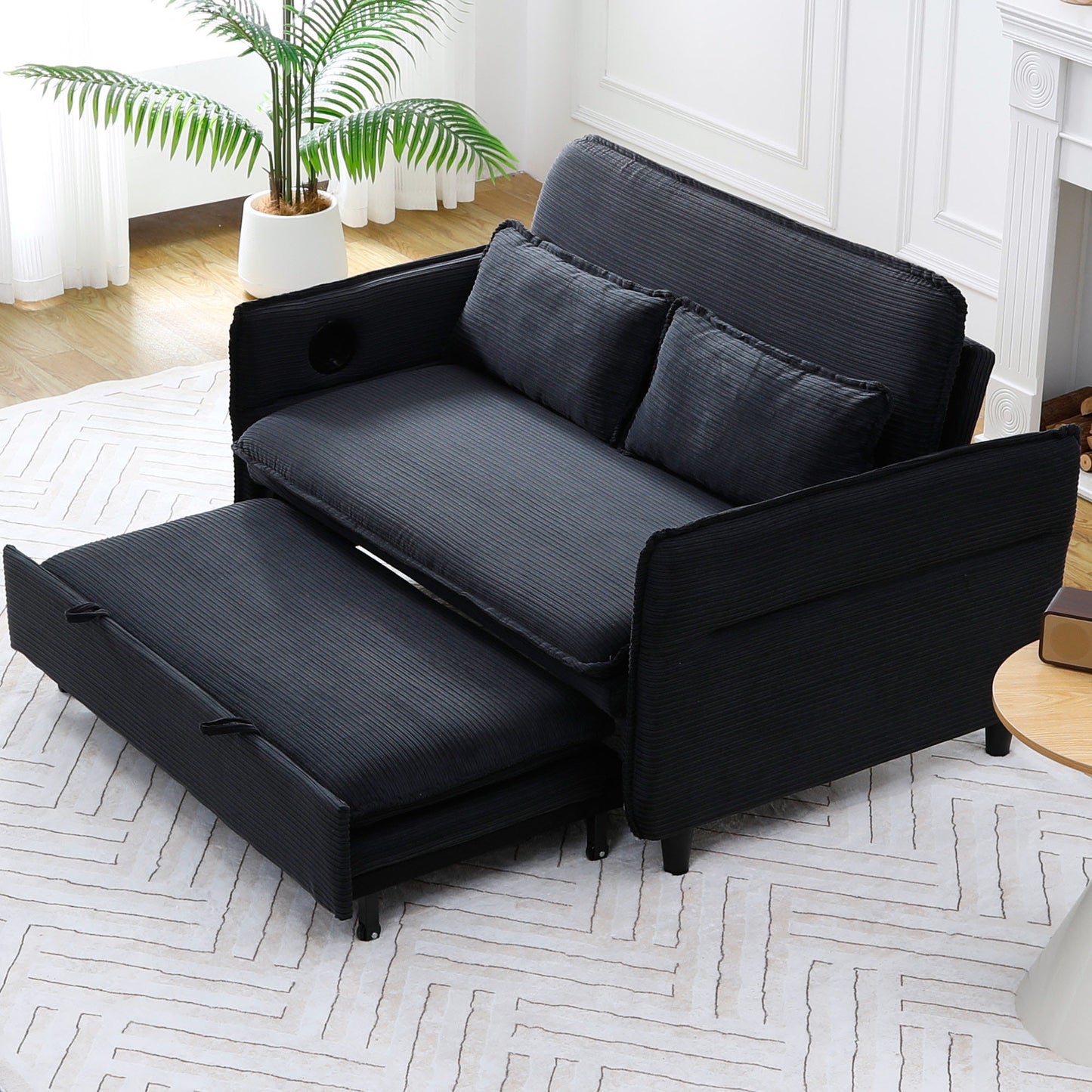 Multi-functional Black Striped Fabric Sofa Bed - 65.74-inch