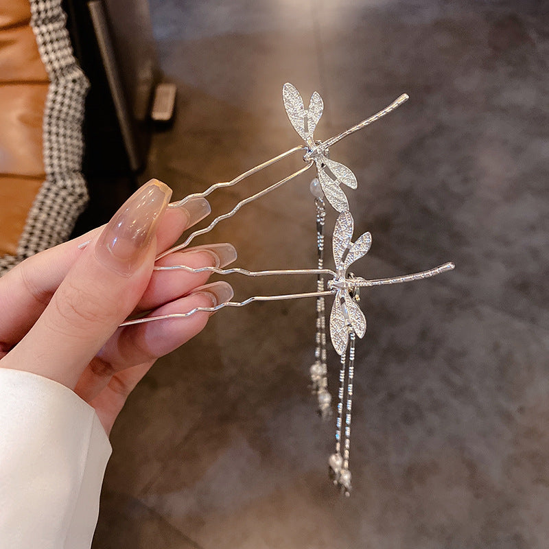 Silver Insect-Shaped Hairpin with Pearls - Small Hair Accessory