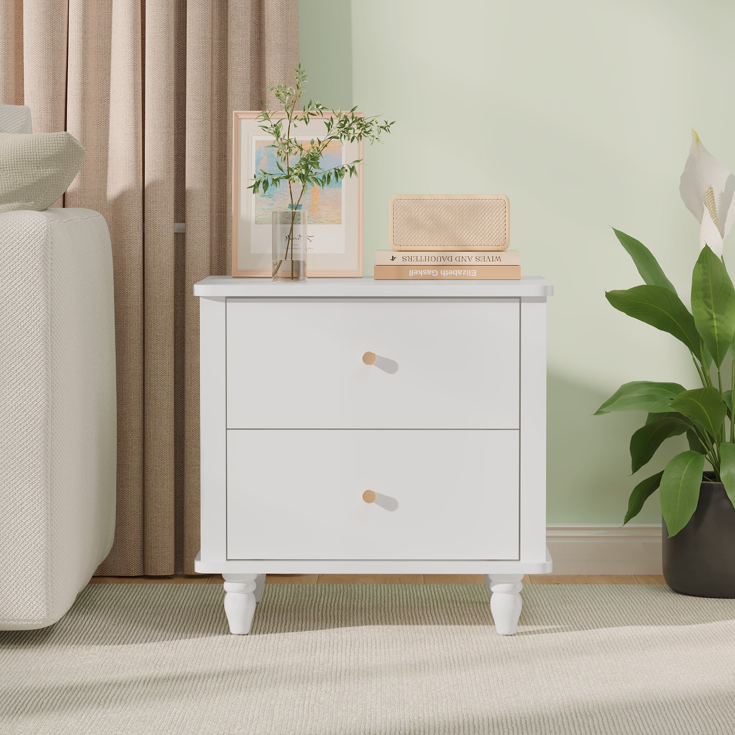 Modern White 2-Drawer Nightstand - MDF Bedside Table