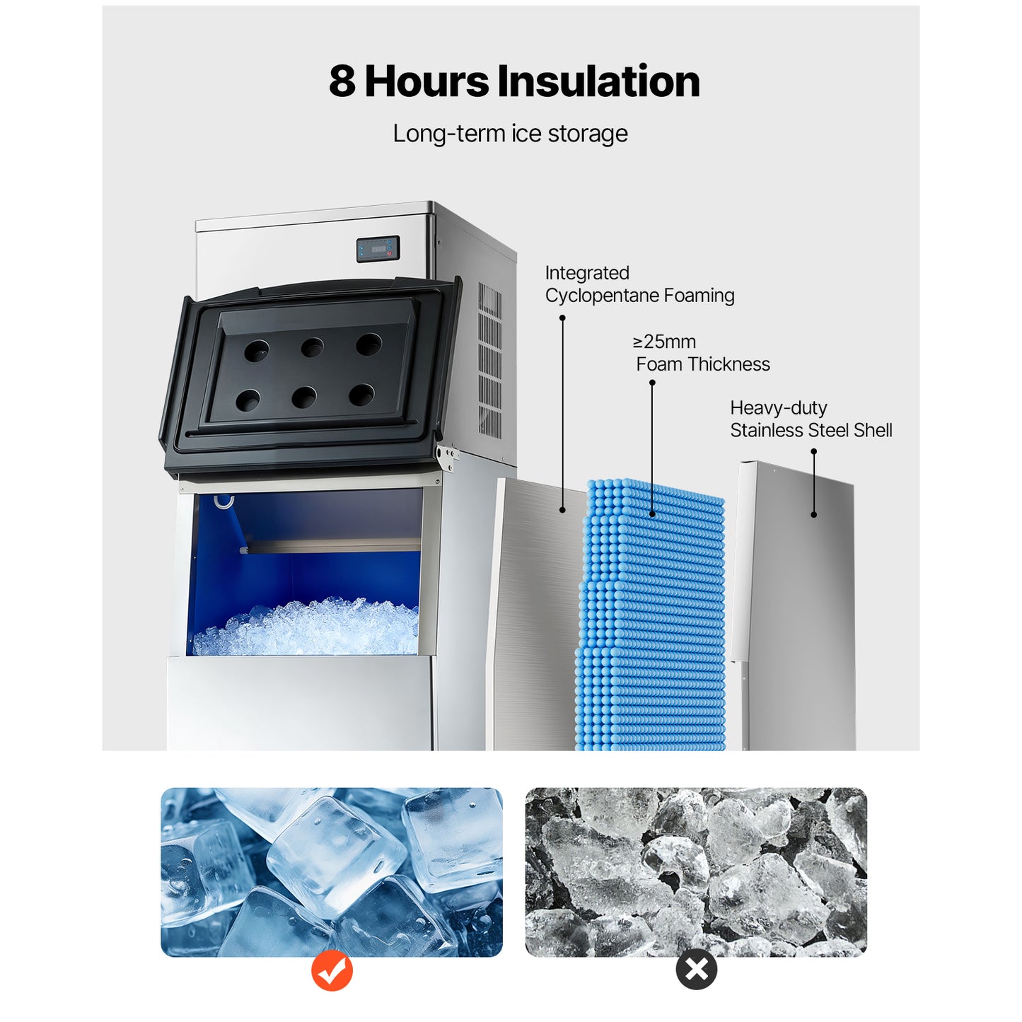 450LB Commercial Ice Maker Machine with Stainless Steel Storage Bin & Touchscreen