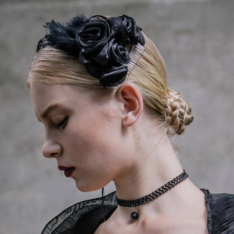 Gothic Flower Hair Clips - Black Retro Style
