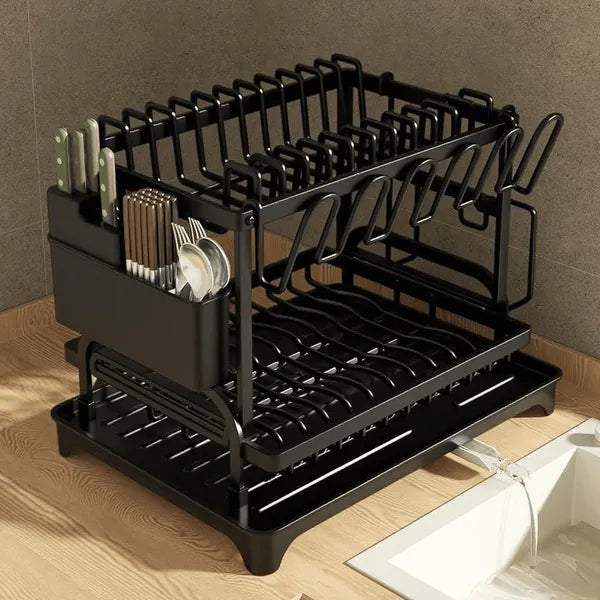 Large Capacity Kitchen Dish Drying Rack with Drain Board