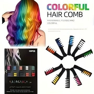 Colorful Hair Dye Comb Set - 10-Color Hair Chalk for Creative Hair Coloring