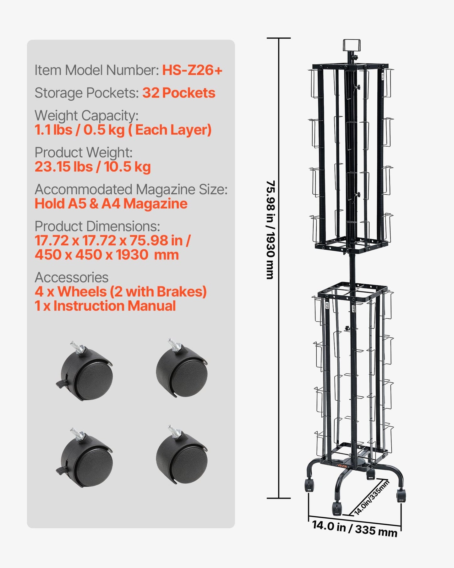 Rotating Card Display Rack with 32 Pockets, Spinning Brochure Stand for Trade Shows & Office