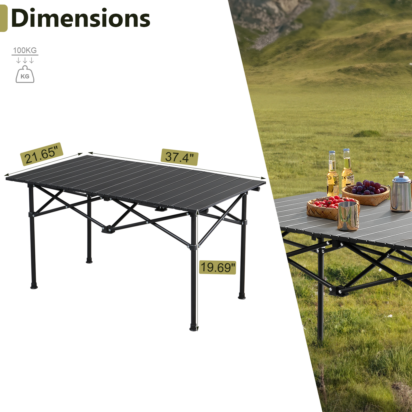 95cm Portable Carbon Steel Camping Table Outdoor Folding Ultralight