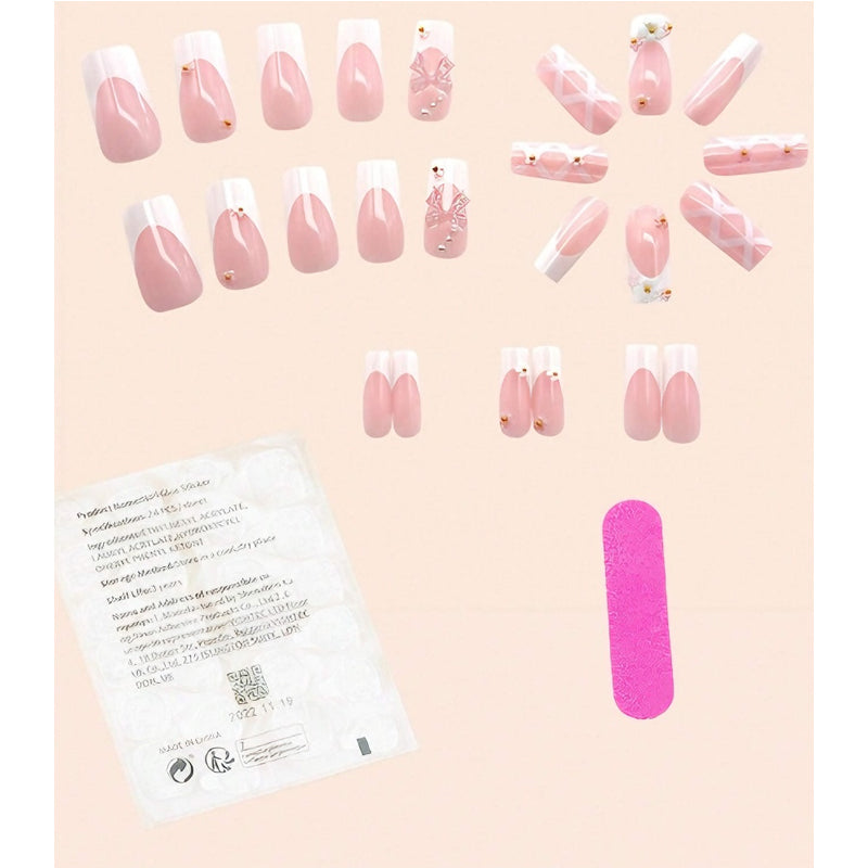 Planet Star Press-On Nails - Long Square False Nail Tips, 24 Pieces