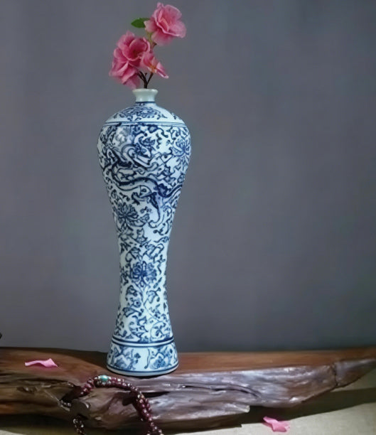 Porcelain Blue-and-White Plum Blossom Vase - Modern Minimalist Home Decor
