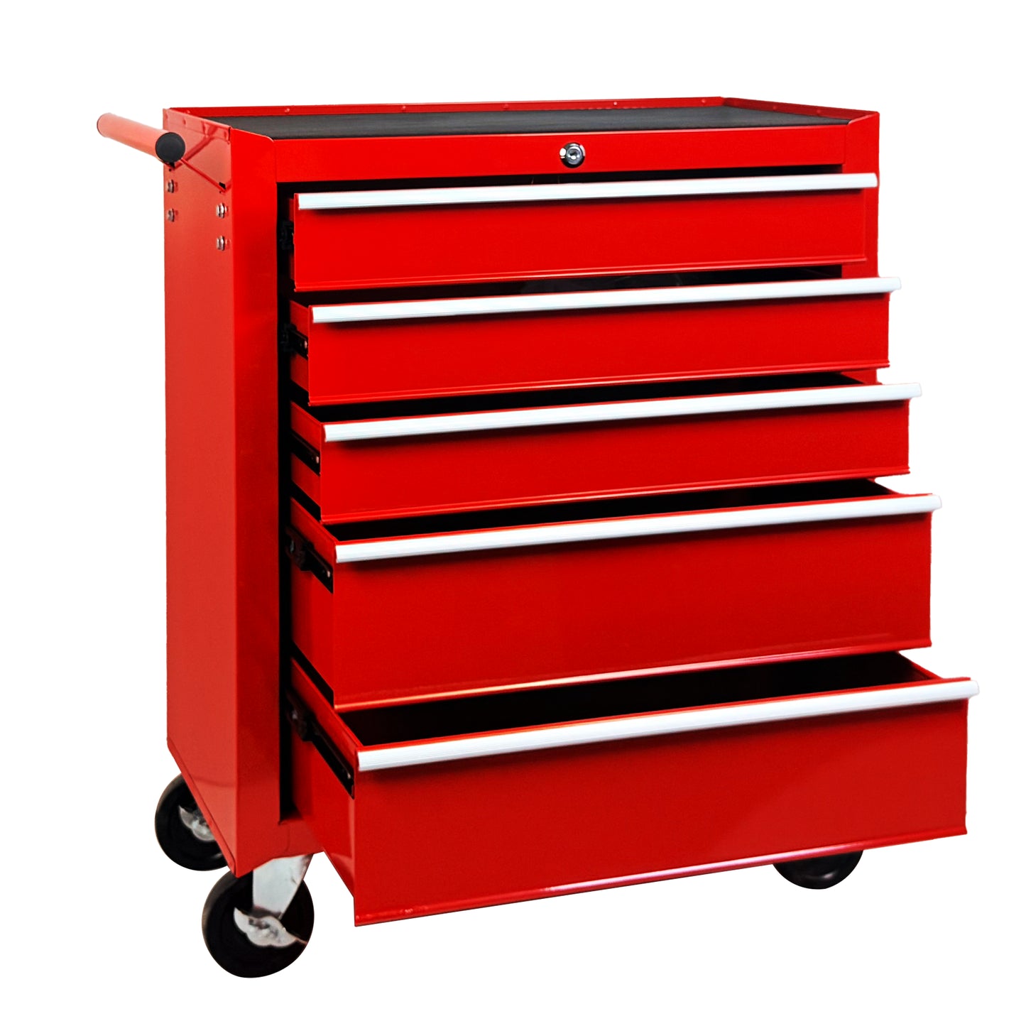 5-Drawer Rolling Tool Chest with Lock & Key, Steel Storage Cabinet, Red