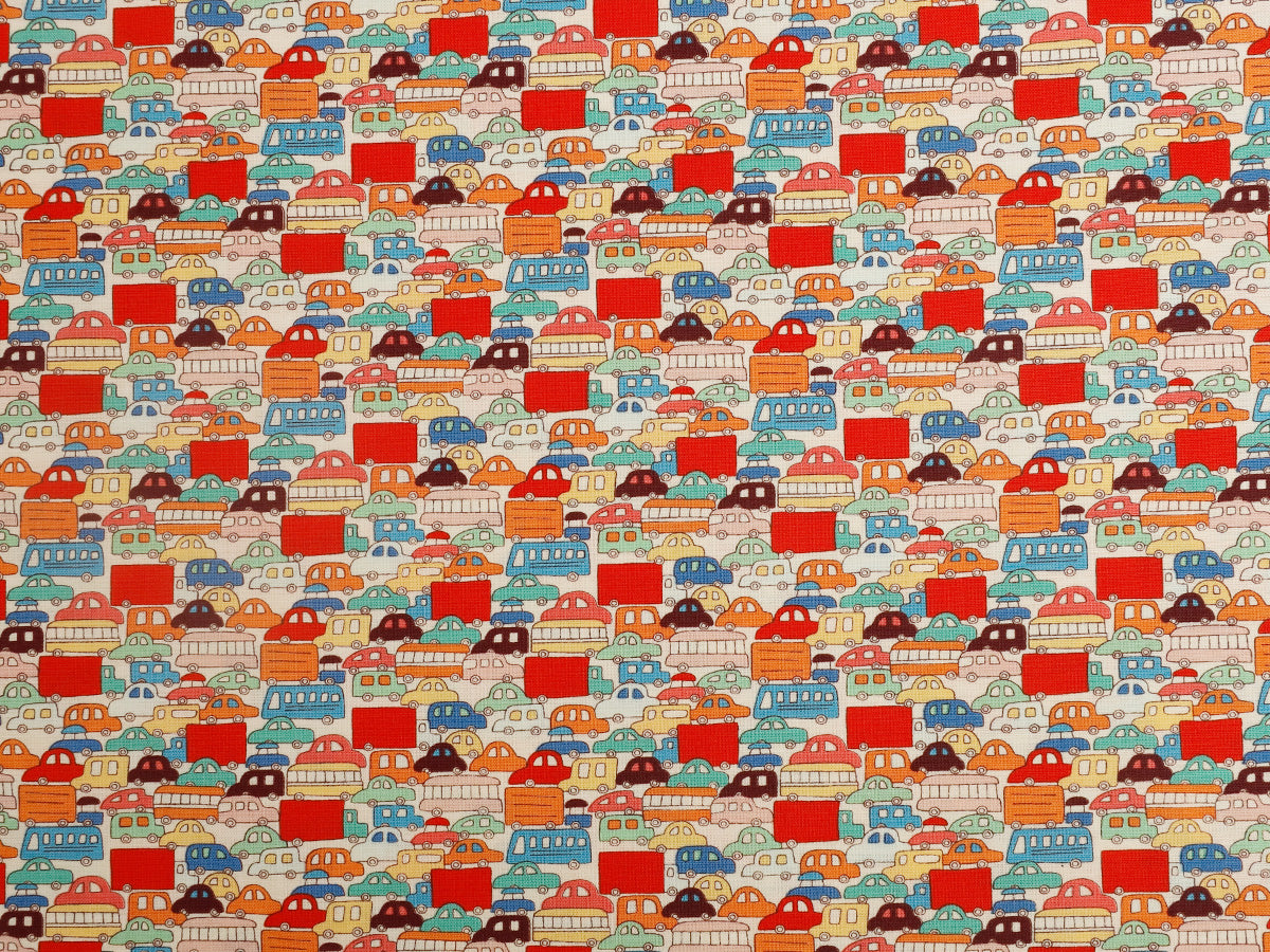 Cotton Fabric for Arts & Crafts - Cartoon Car & House Design, 45x110cm