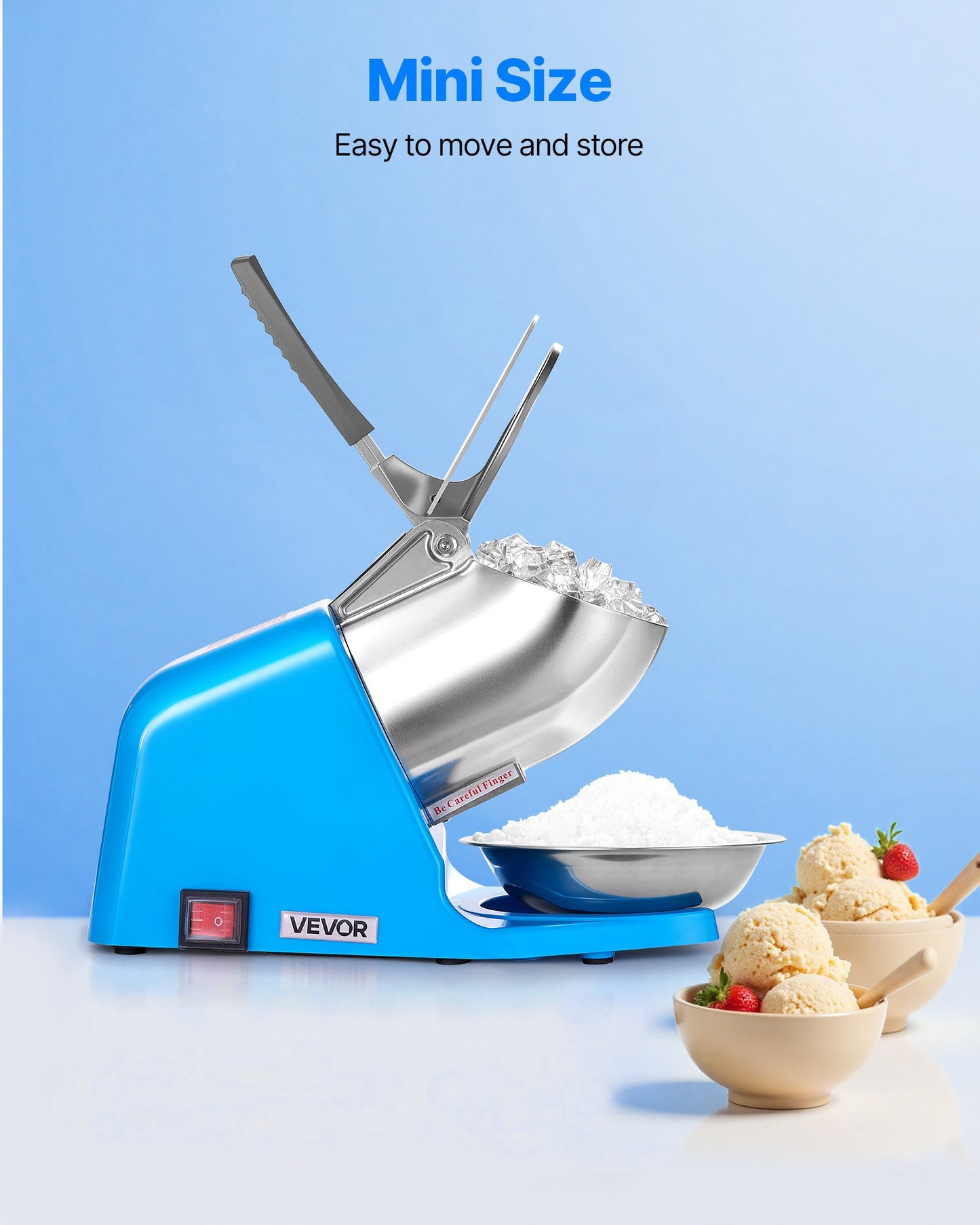 Electric Snow Cone Maker Ice Crusher 286LBS/H Blue Compact Kitchen Appliance