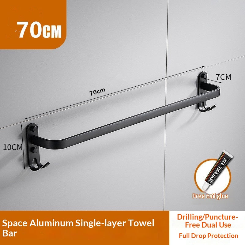 Double Bathroom Towel Bar Rack Aluminum Storage Holder Home Organization