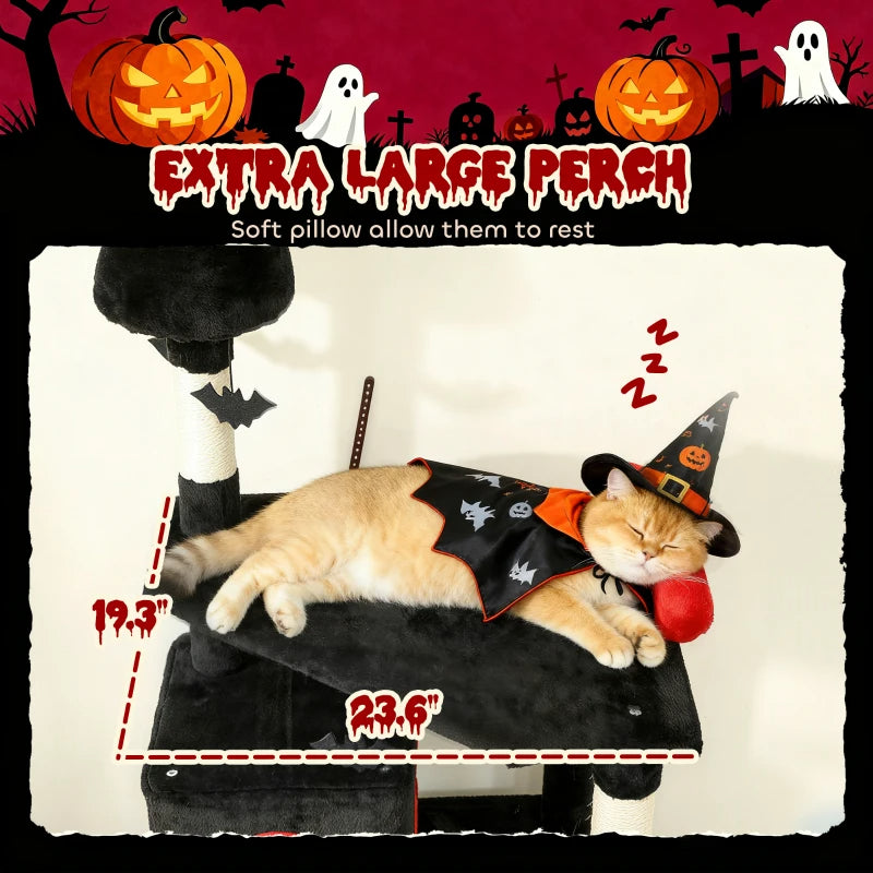 Gothic Cat Tree Tower with Coffin Bed & Sisal Posts - Halloween Decor