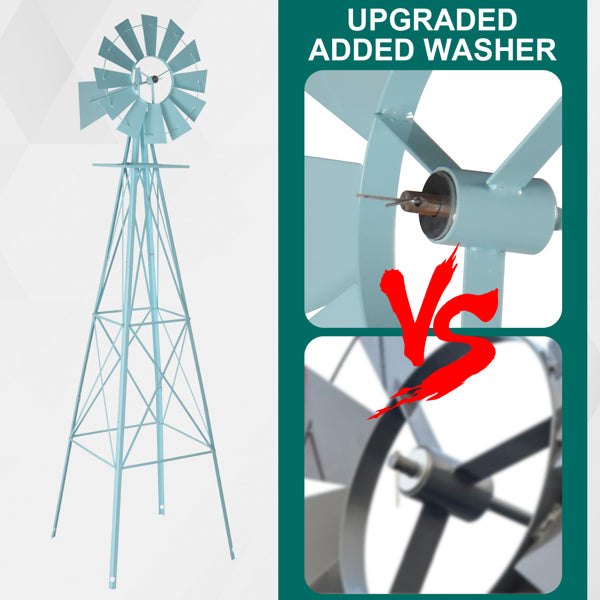 8ft Garden Windmill Wind Vane with Green Steel Construction
