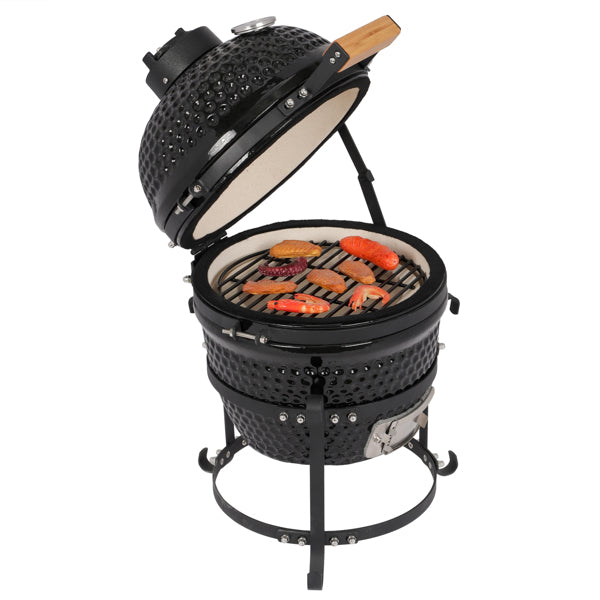 13in Round Charcoal Ceramic Grill Black for Outdoor Barbecue