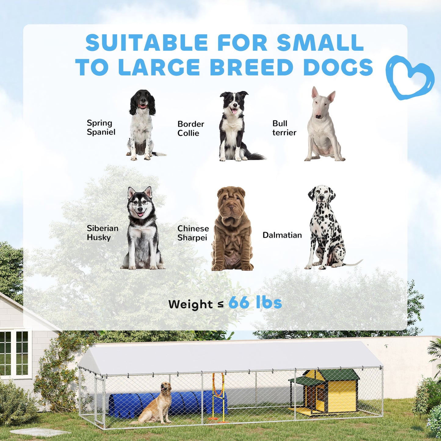 Outdoor Dog Kennel Large Animal Cage with Waterproof Roof - Silver, 1860x415x160 mm