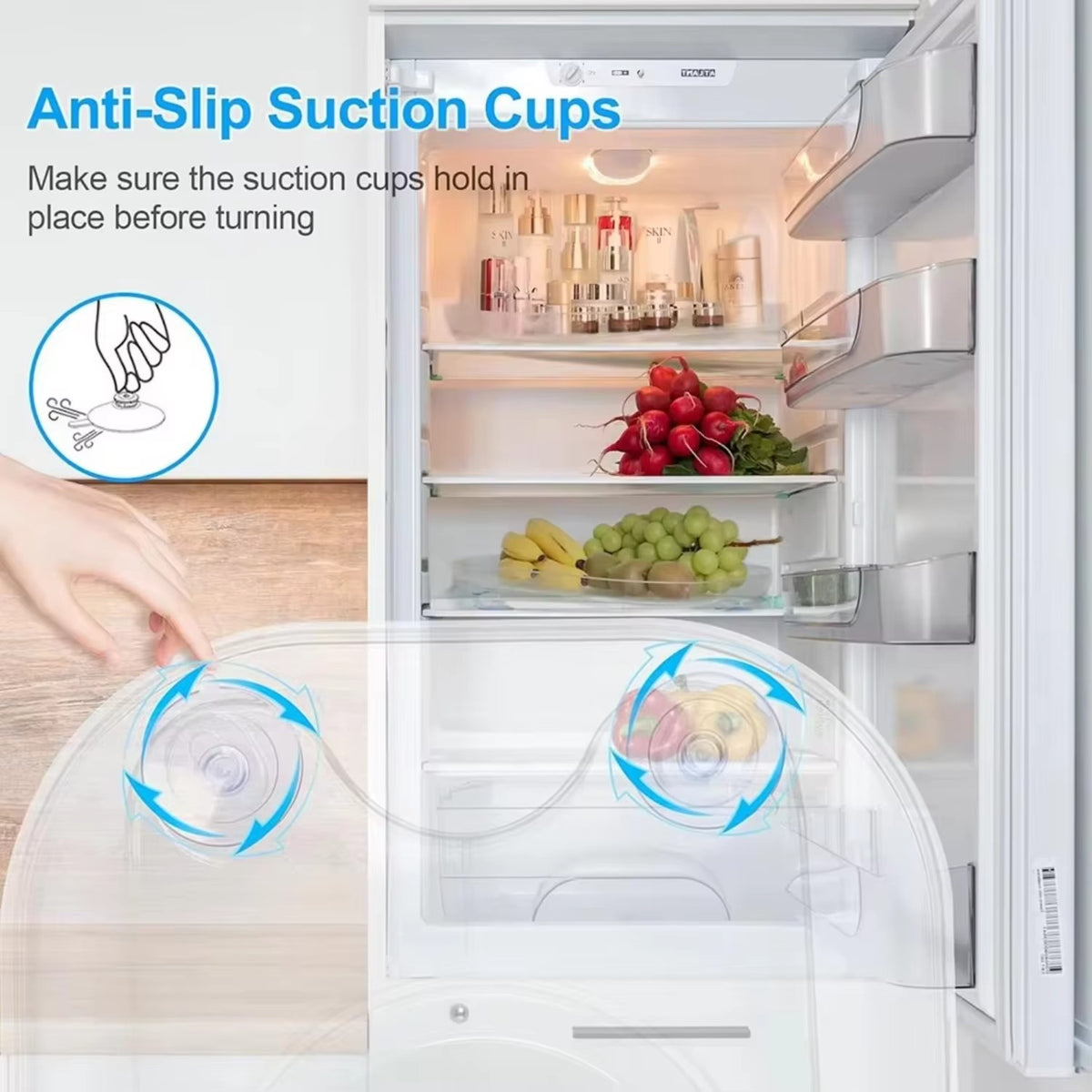 Rectangular Lazy Susan for Refrigerator - 360° Rotating Organizer, Space Saver