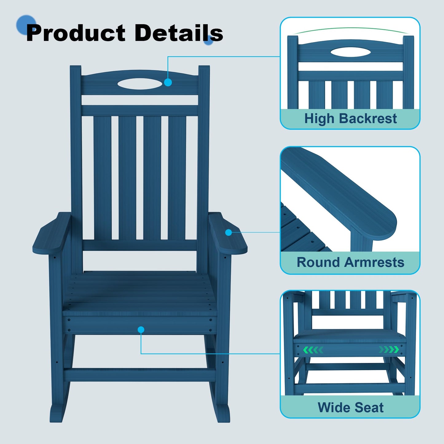 Outdoor Rocking Chair Set Of 2, HDPE Patio For Adults, Oversized