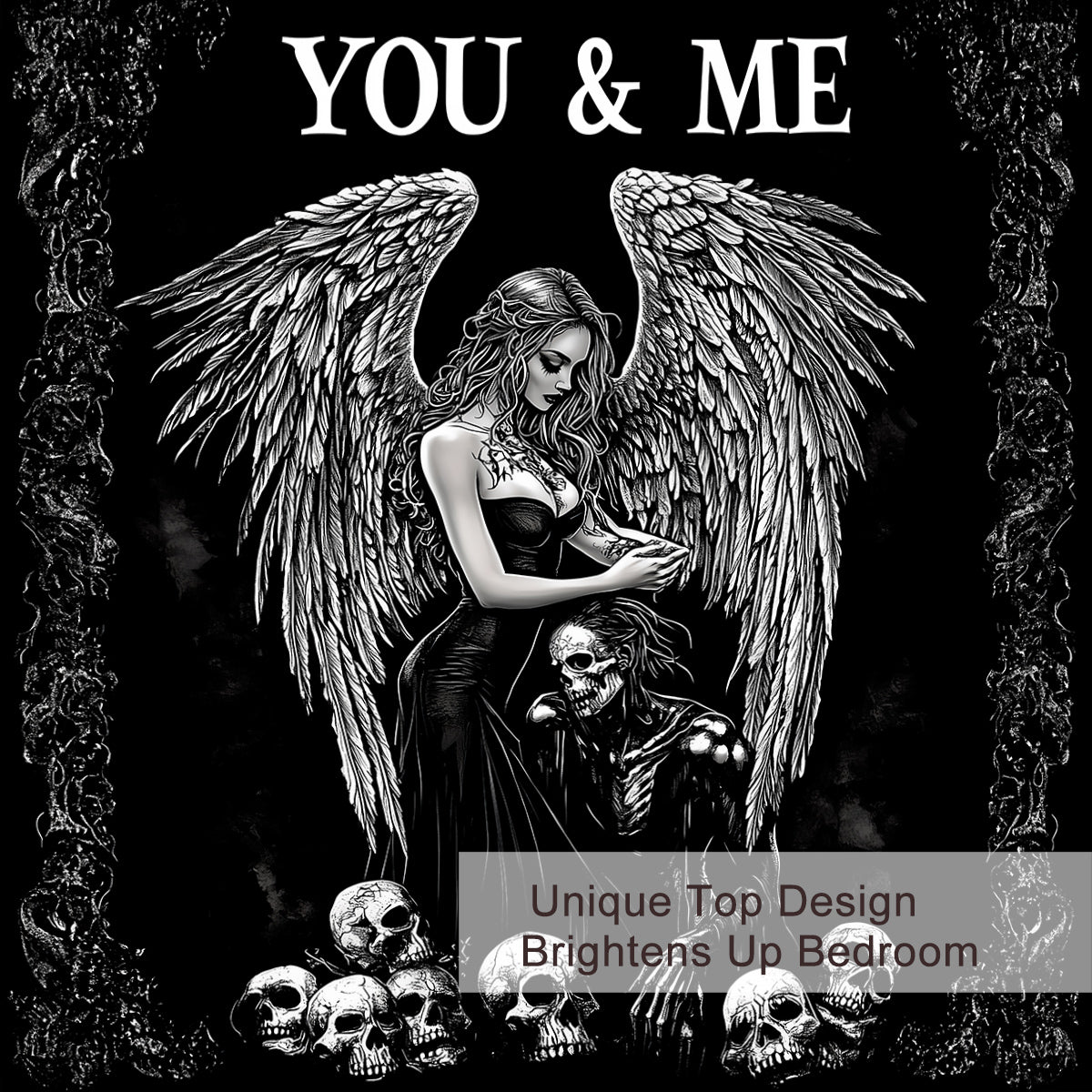 Dark Angel Skull Themed Bedding Set - 3 Piece Microfiber