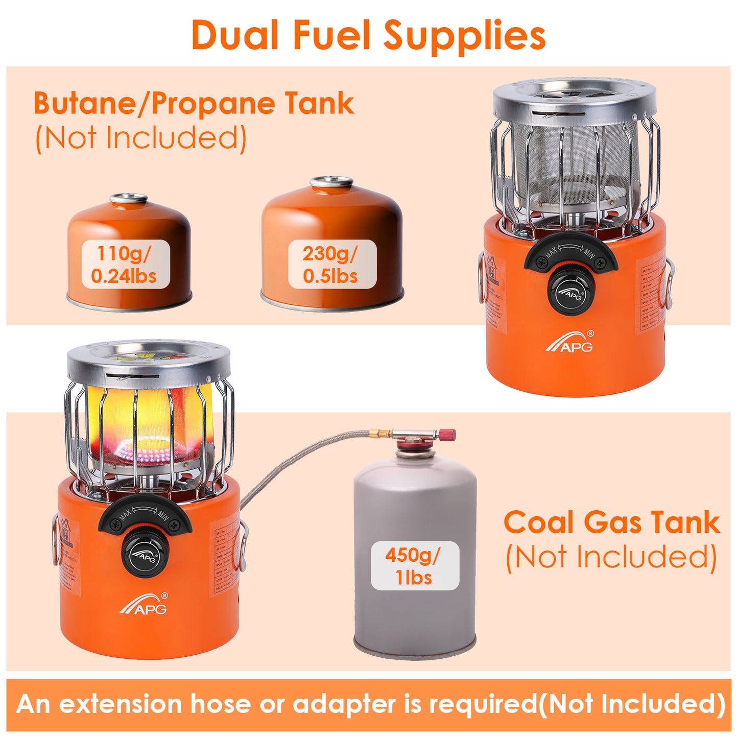 2000W 2-in-1 Portable Camping Stove & Heater - Orange