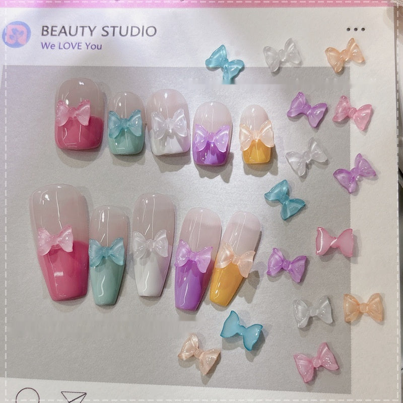 50-Pack Ice-Transparent Bow Tie Resin Nail Art Decorations - Cute Nail Accessories