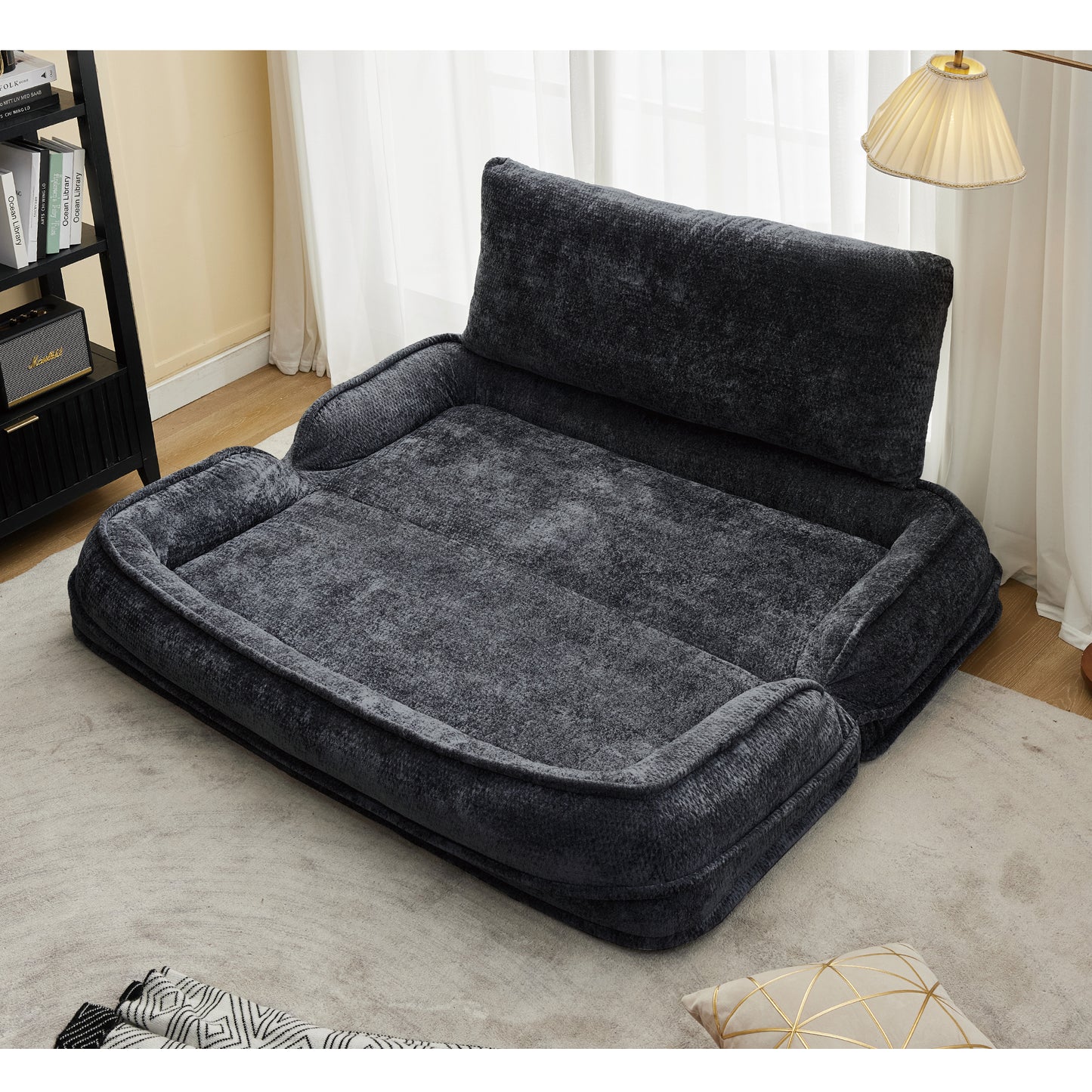 Extra Large Chenille Lazy Sofa Loveseat - Black Dog Bed