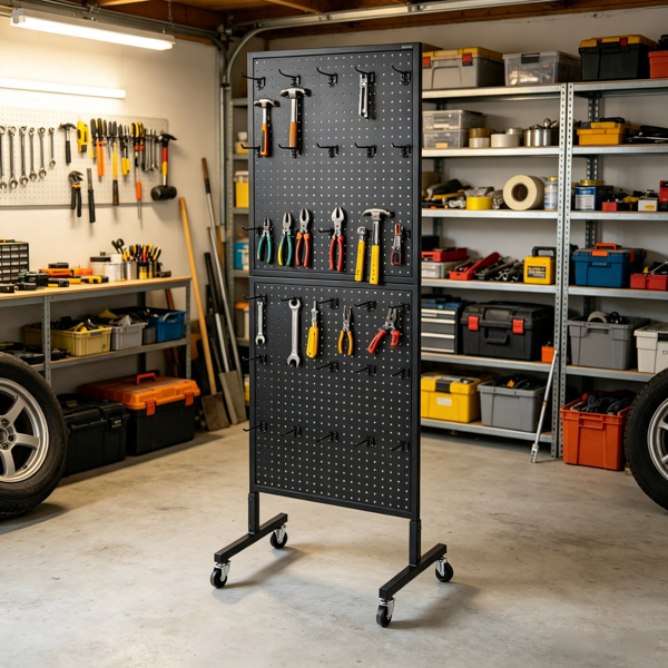 Standing Pegboard Display Stand with 30 Hooks for Grocery & Jewelry Shops - 23.6x63 Inches