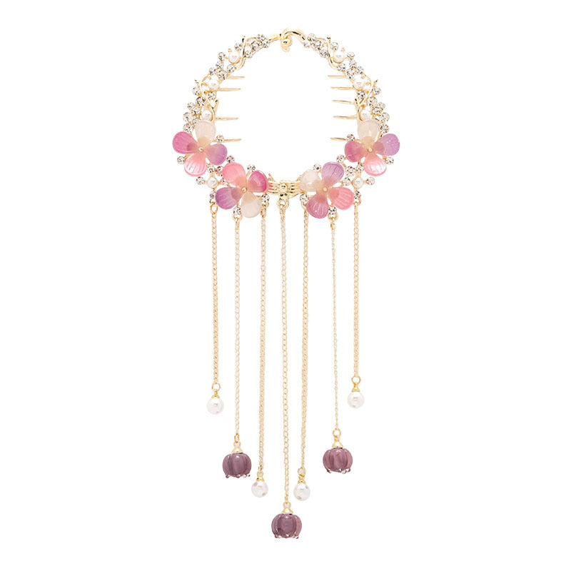 Amethyst Flower Tassel Hairpin - FS1006