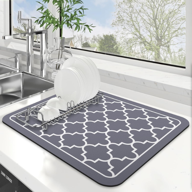 Large Absorbent Dish Drying Mat for Kitchen Counter - Gray, 15x18 Inches