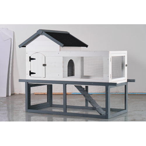 53-Inch Wooden Outdoor Indoor Chicken Coop & Rabbit Hutch with Roof, Stairs & Removable Tray