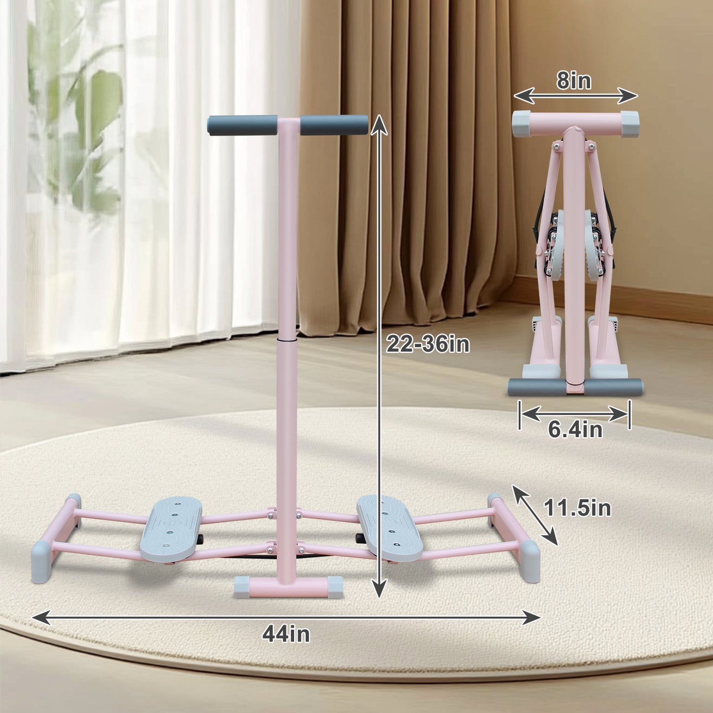 Foldable Ski Machine - Adjustable Non-Slip Pedal Trainer - Pink