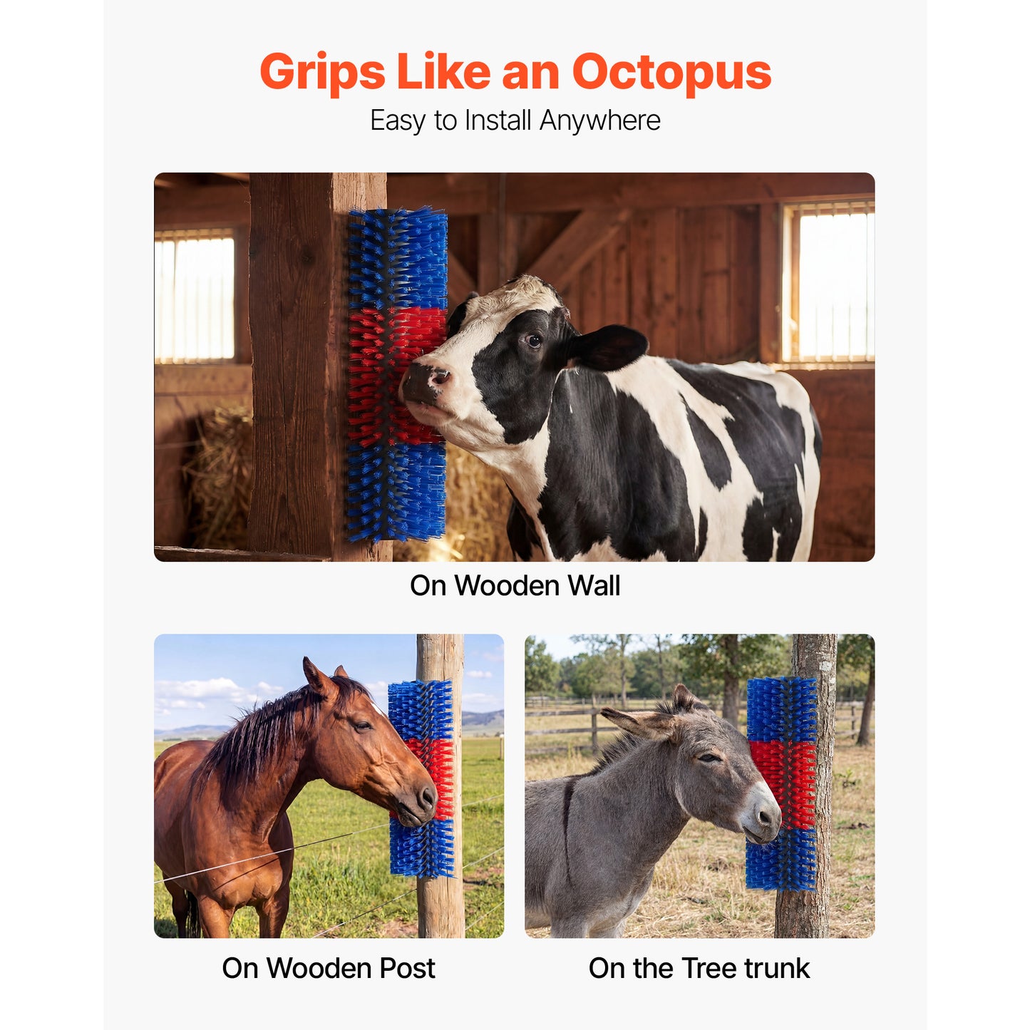 Livestock Scratching Brush Set - 2PCS Cow and Goat Back-Itch Relief Grooming Tool