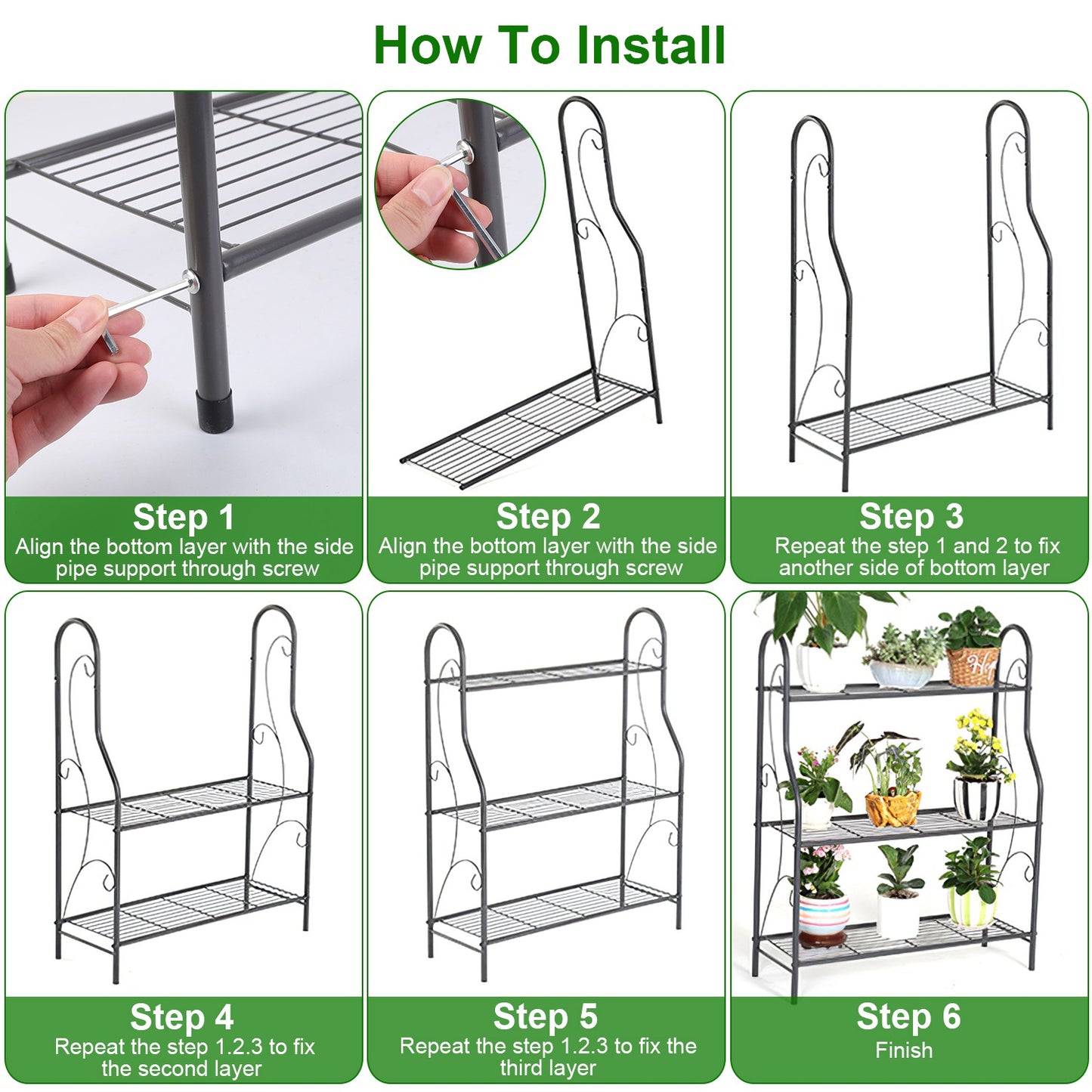 3-Tier Plant Stand Shelf with Detachable Shelves Garden Display Rack