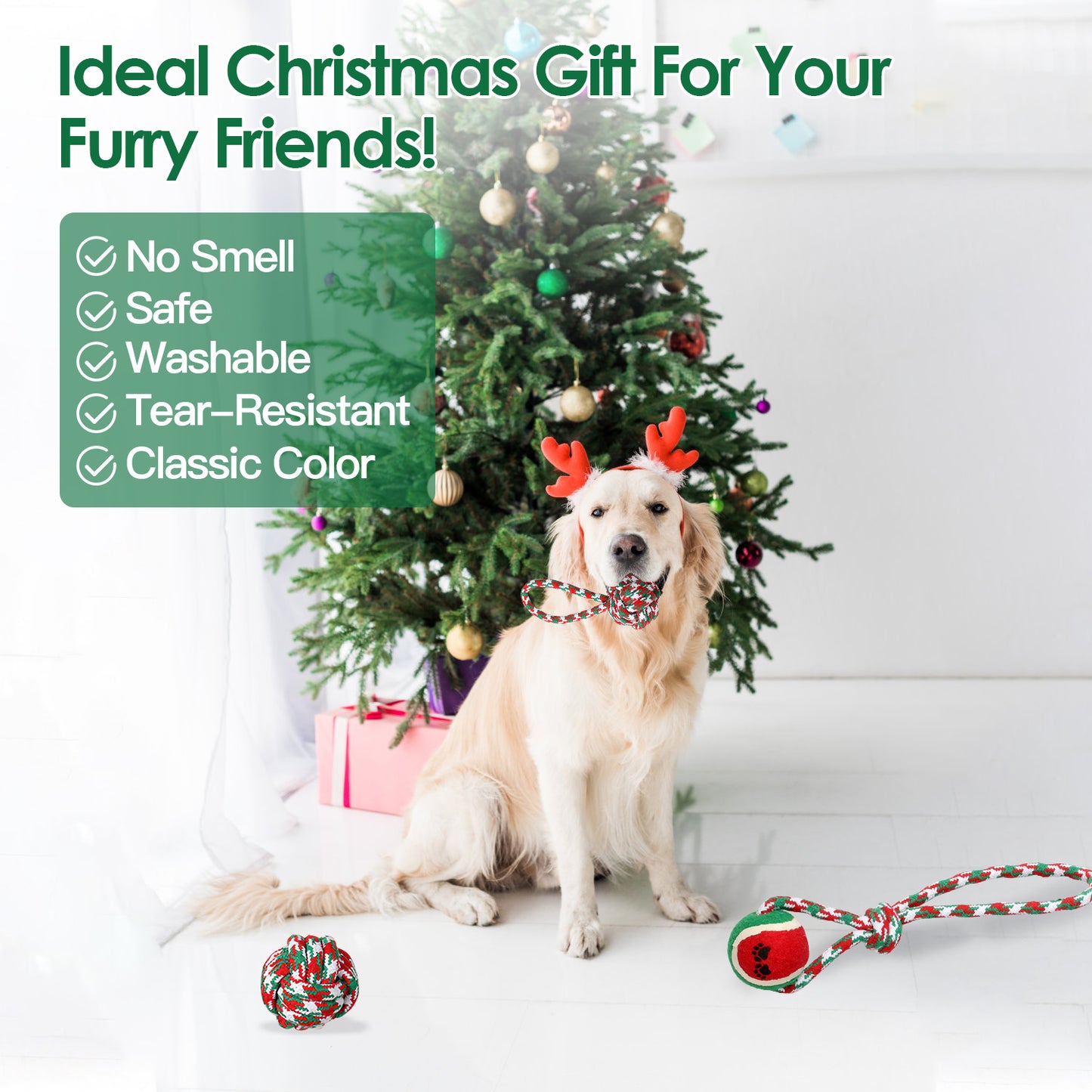 Christmas Dog Rope Chew Toys Set - Interactive Puppy Teething Toys for Small & Medium Dogs