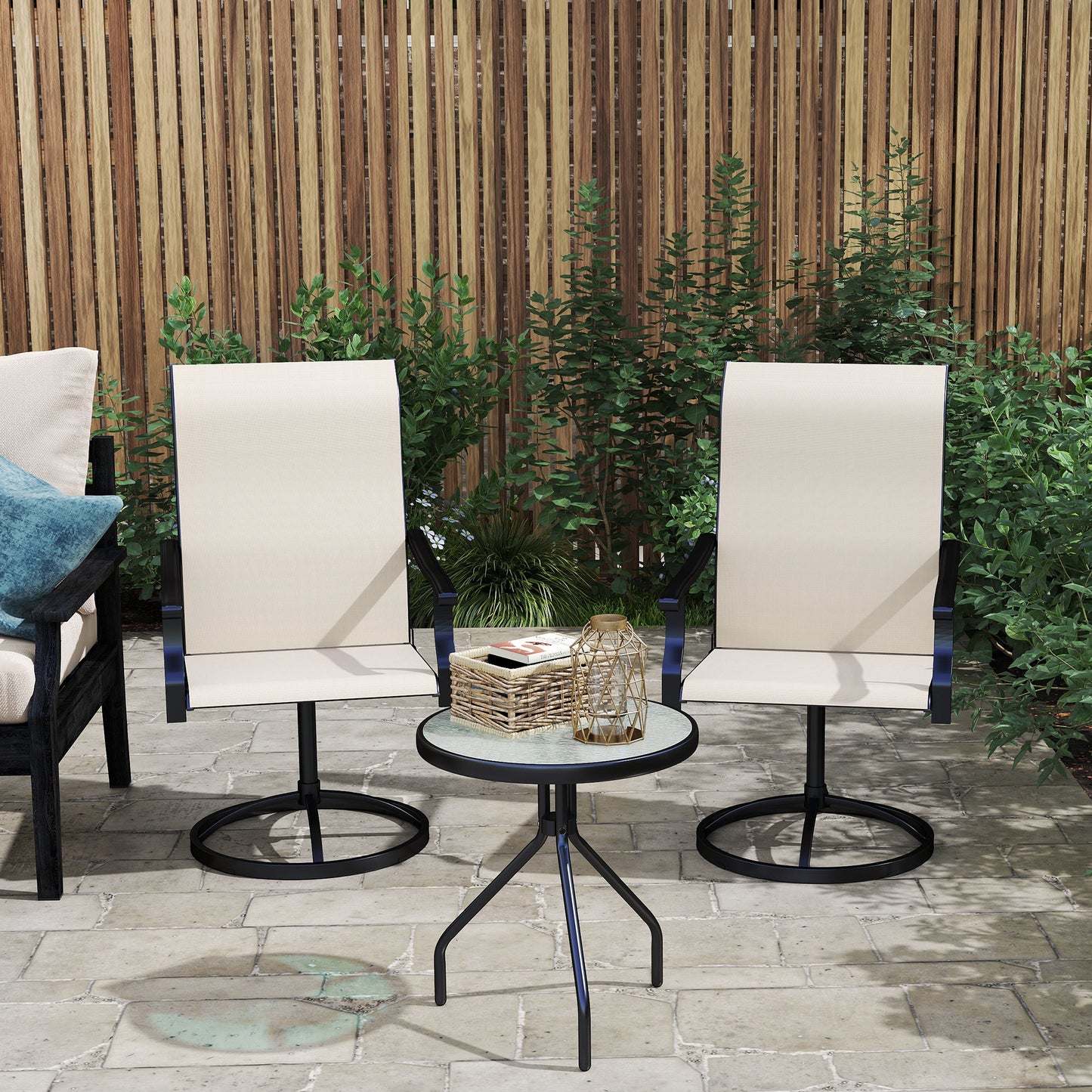 Patio Swivel Chairs Set of 2 - High Back Outdoor Dining Chairs - Beige