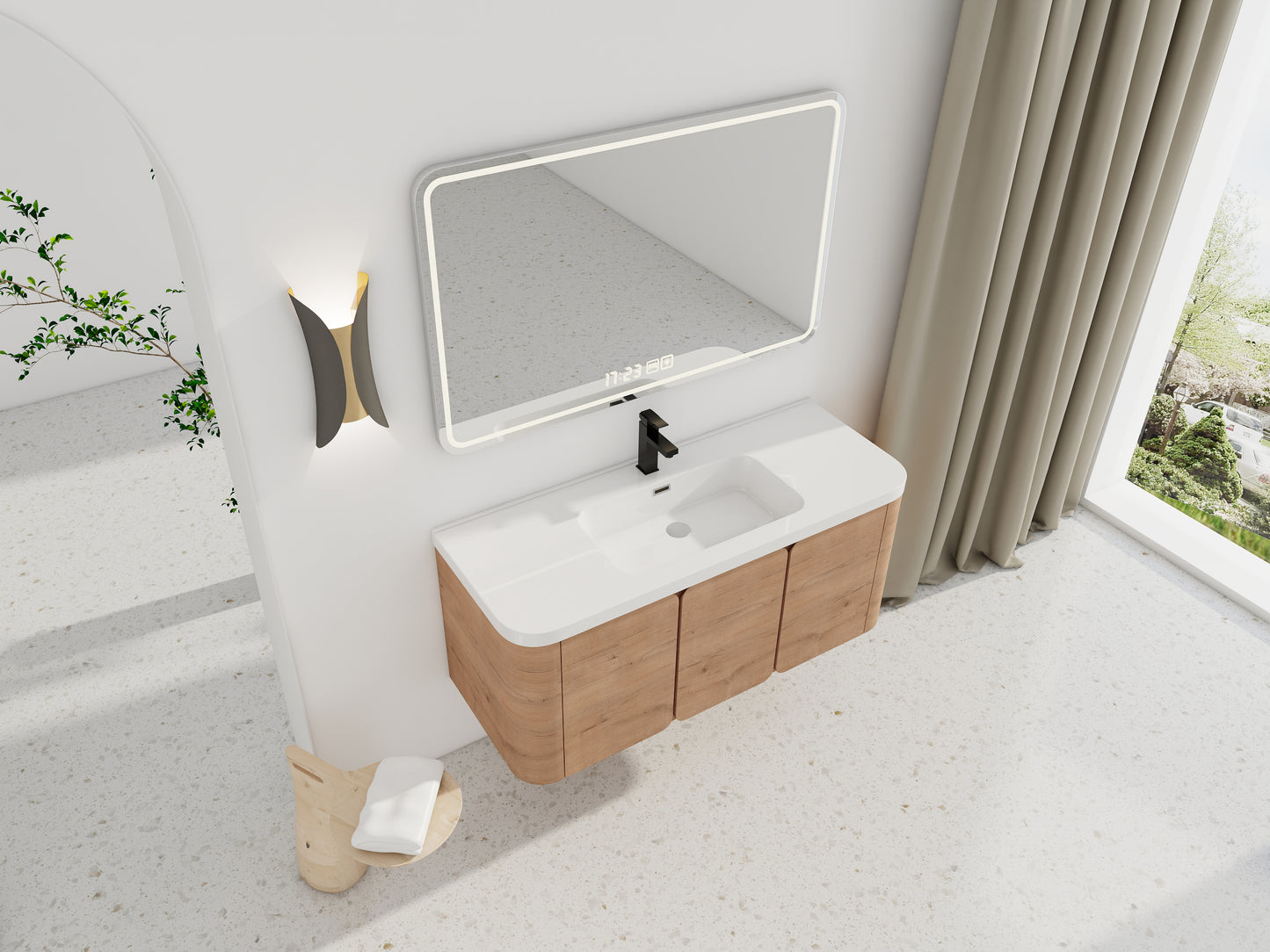 48'' Wall-Mounted Bathroom Vanity With White Resin Sink &