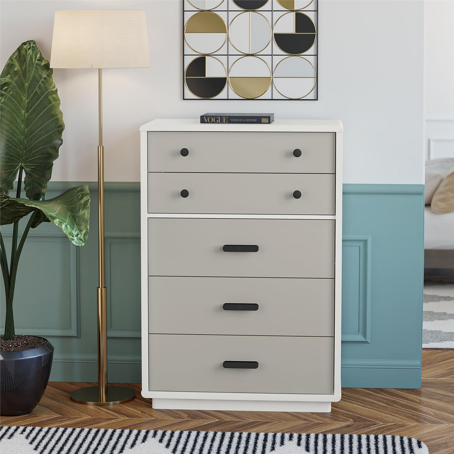 5-Drawer Dresser in White & Gray - Modern Storage Solution