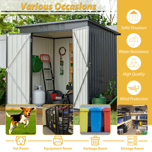 6 Ft x 4 Ft Outdoor Metal Storage Shed with Double Doors and Padlock